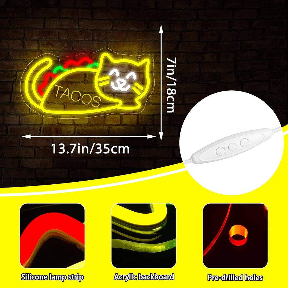 Tacos Cat Neon Sign for Wall Decor Tacos Neon Light for Man Cave Gifts
