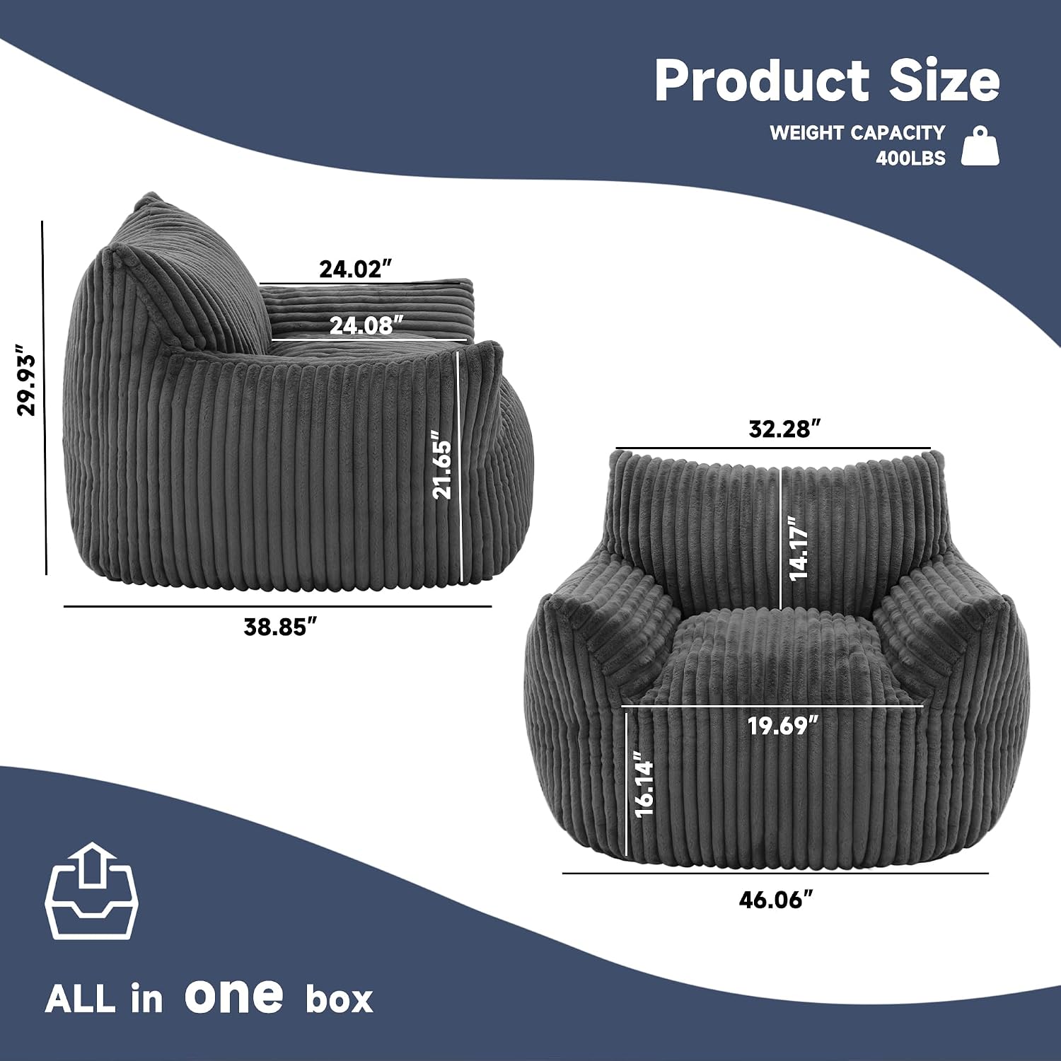 Oversized Bean Bag Chair for Living Room Furniture Bean Bag Chairs for Adults- Small Couch & Lounge Accent Chair for Living Room Chairs or Bedroom