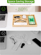 Bamboo Valet Tray with Dual Wireless Charger - EDC Nightstand Organizer for Men - Desk Tray & Catchall for Phone, Watch, Keys - Aesthetic Desk Accessories & Father’s Day Gift for Men (Natural)