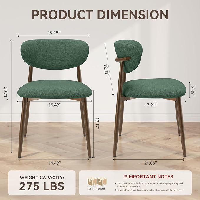 Dining Chairs Set of 4, Curved Back Kitchen Room Chairs with Metal Legs and Anti Slip Pads, Upholstered Dining Chair for Home and Restaurant, Green