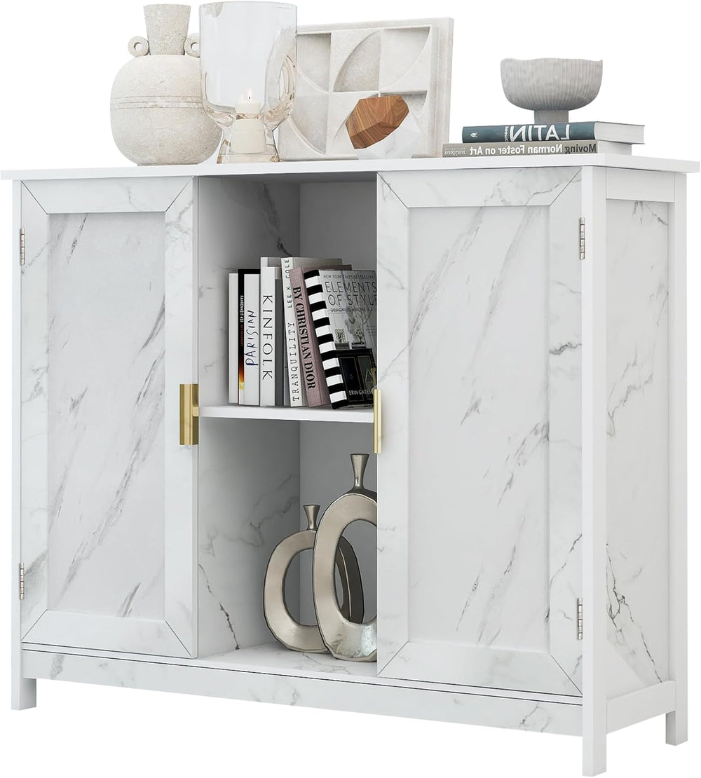 TaoHFE Marble Top Narrow Sideboard Cabinet,White Marble Side Buffet Cabinet