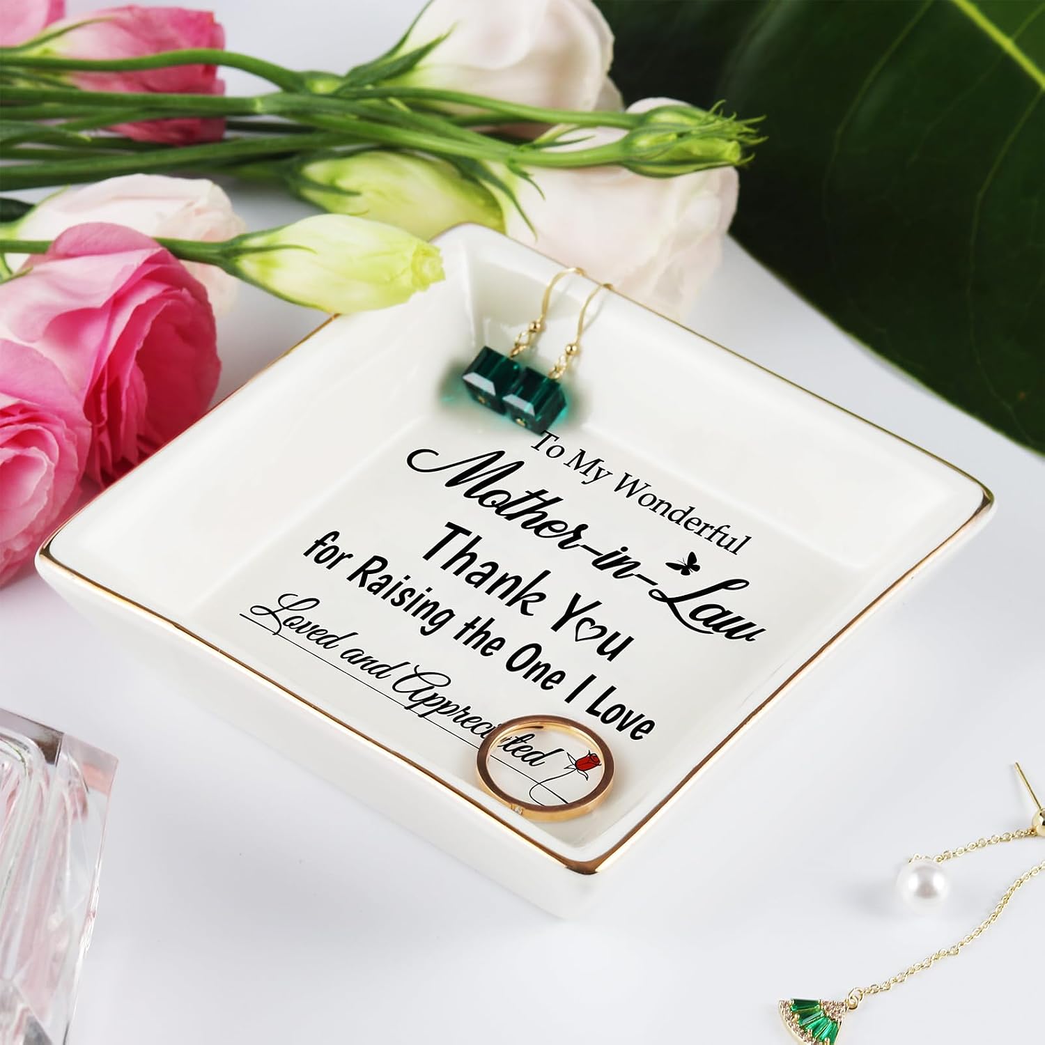 Best Birthday Gifts for Mother in Law from Daughter Son in Law - Mom in Law Gift, Future To My Mother in Law Gifts, Wedding Day Gift for Mother of the Groom Bride, Jewelry Dish Tray