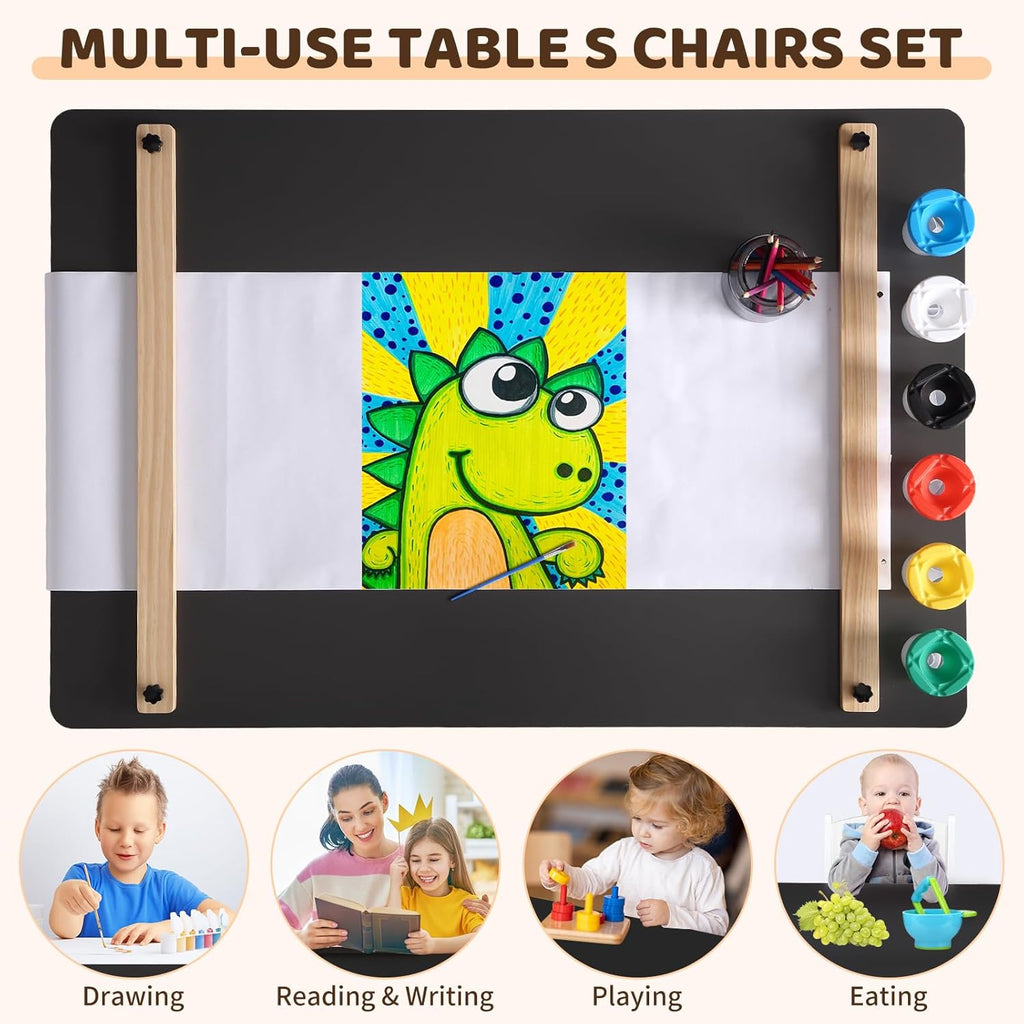 4-in-1 Kids Art Table and Chair Set, Wood Toddler Activity Desk with Large Storage Cabinet, Versatile for Drawing, Painting, Writing, Craft, Reading, and Play – Ideal for Children Ages 2-12