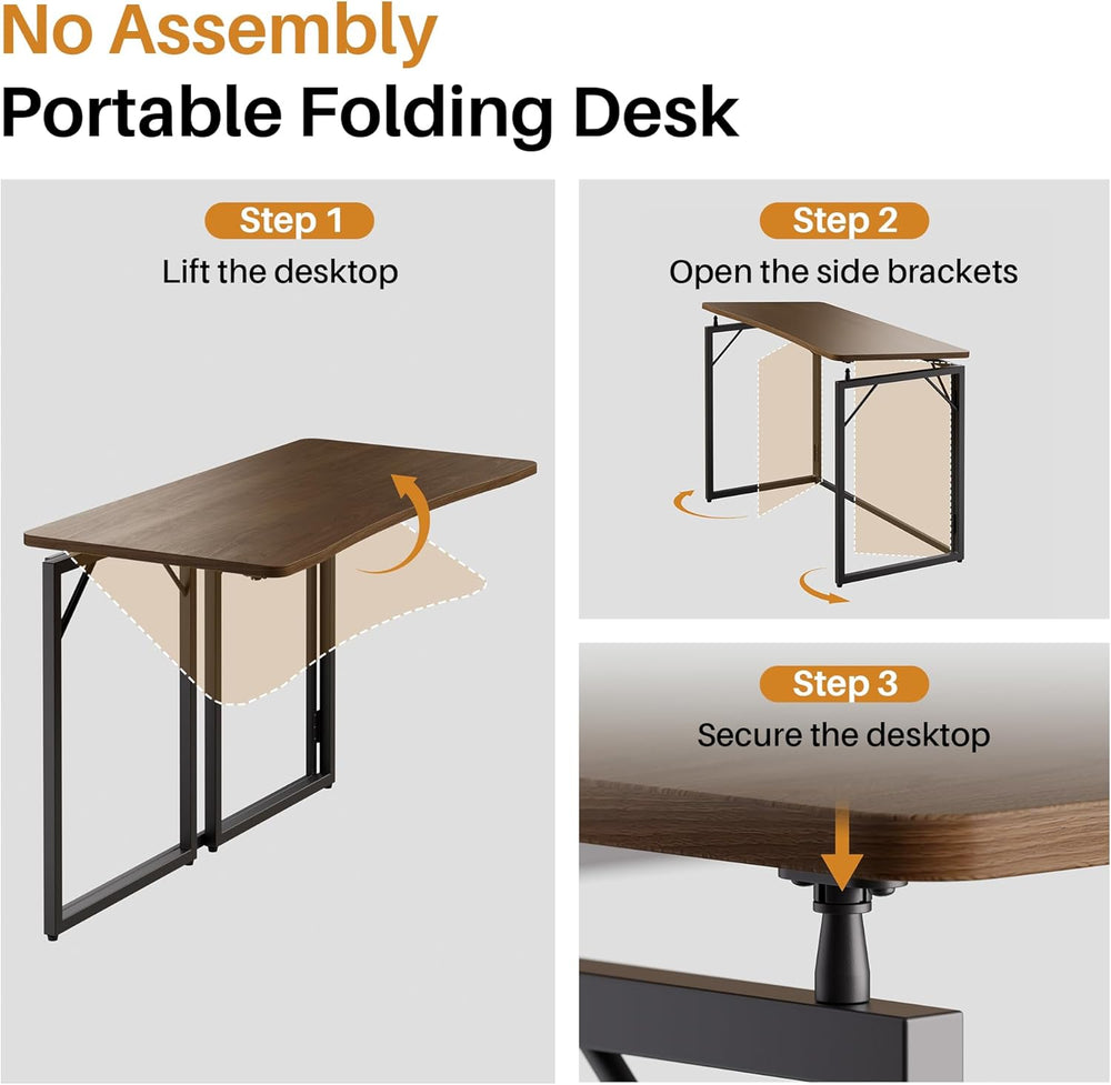 JOYMOOP 31.5" Folding Desk - Brown, No Assembly Small Foldable Desk for ...