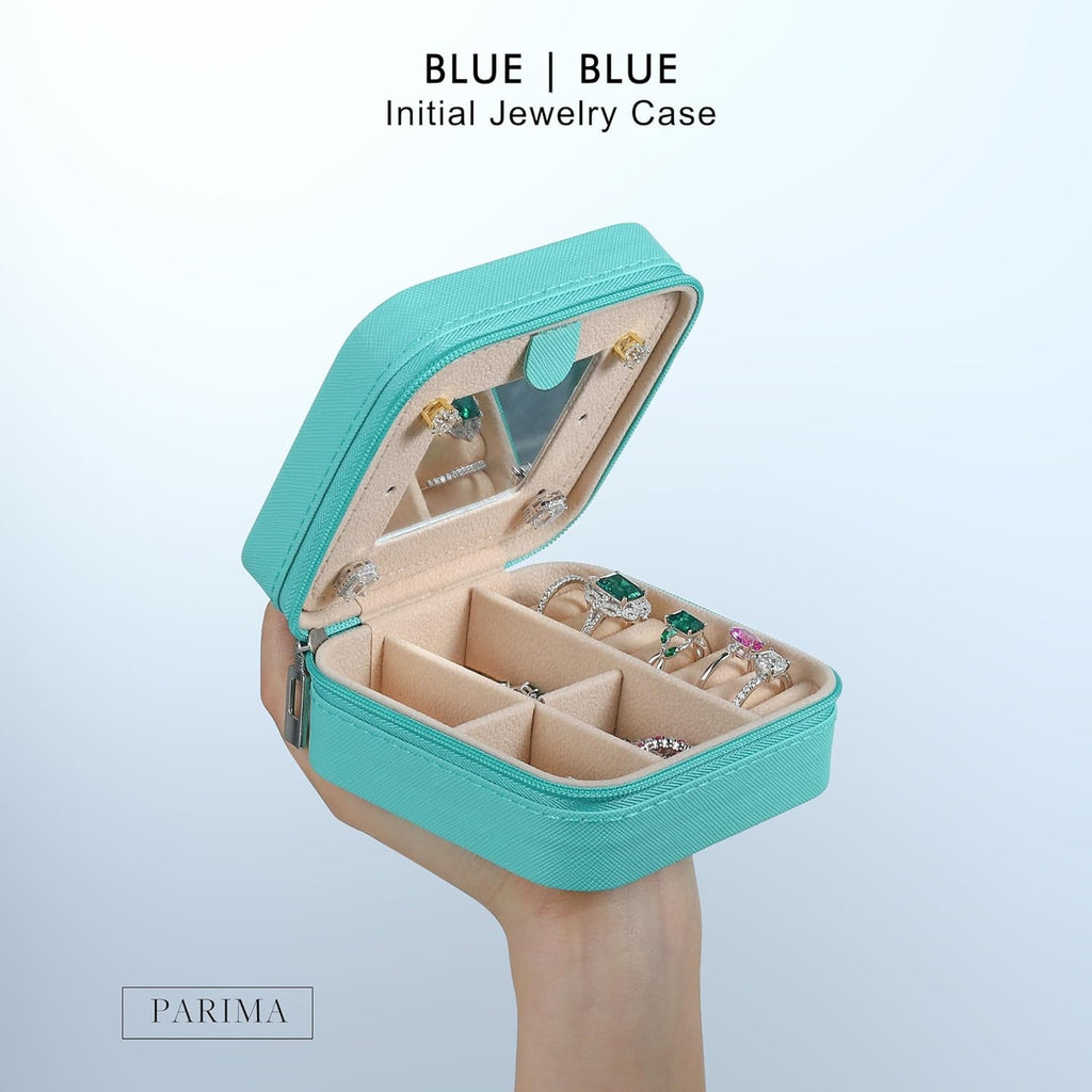 Parima Travel Jewelry Box for Girls Women, Jewelry Organizer Box | Personalized Jewelry Boxes for Women Girls Jewelry Box | Necklace Earrings Ring Box - Letter J, Aqua Blue