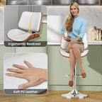 Swivel Bar Stools Set of 1, Adjustable Bentwood Barstools for Kitchen Counter, Modern PU Leather Upholstered Bar Chair with Back and Footrest, for Kitchen Island, Bar, Dining Room, White