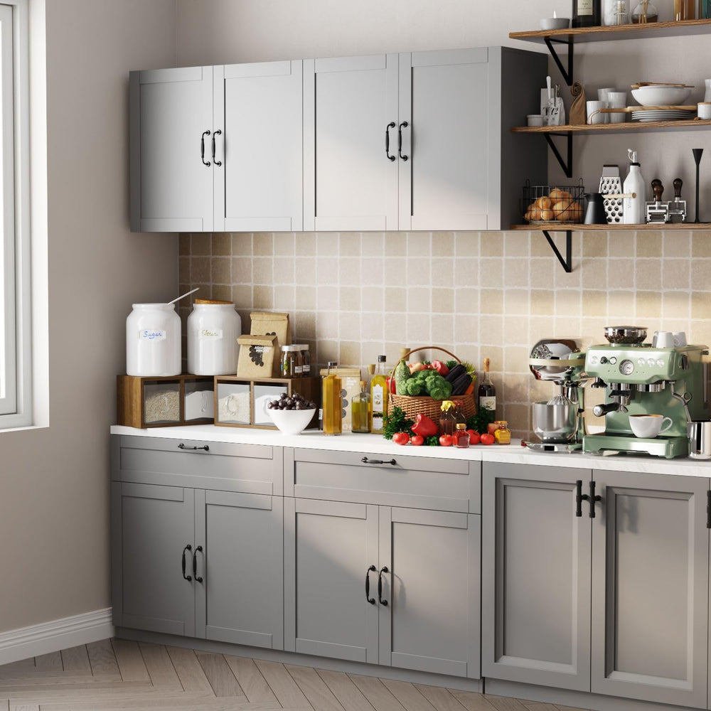 63" Kitchen Cabinet Set with Wall Mounted Cupboard and Buffet Sideboard,...