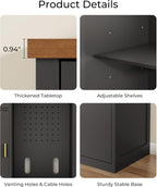 39" Mini Fridge Cabinet, Coffee Bar with Mini Fridge Space, Black | Coffee Bar Cabinet, Mini Fridge Compatible, Drawer Storage, Adjustable Shelf, Wood Grain Countertop, Living Room or Home Bar