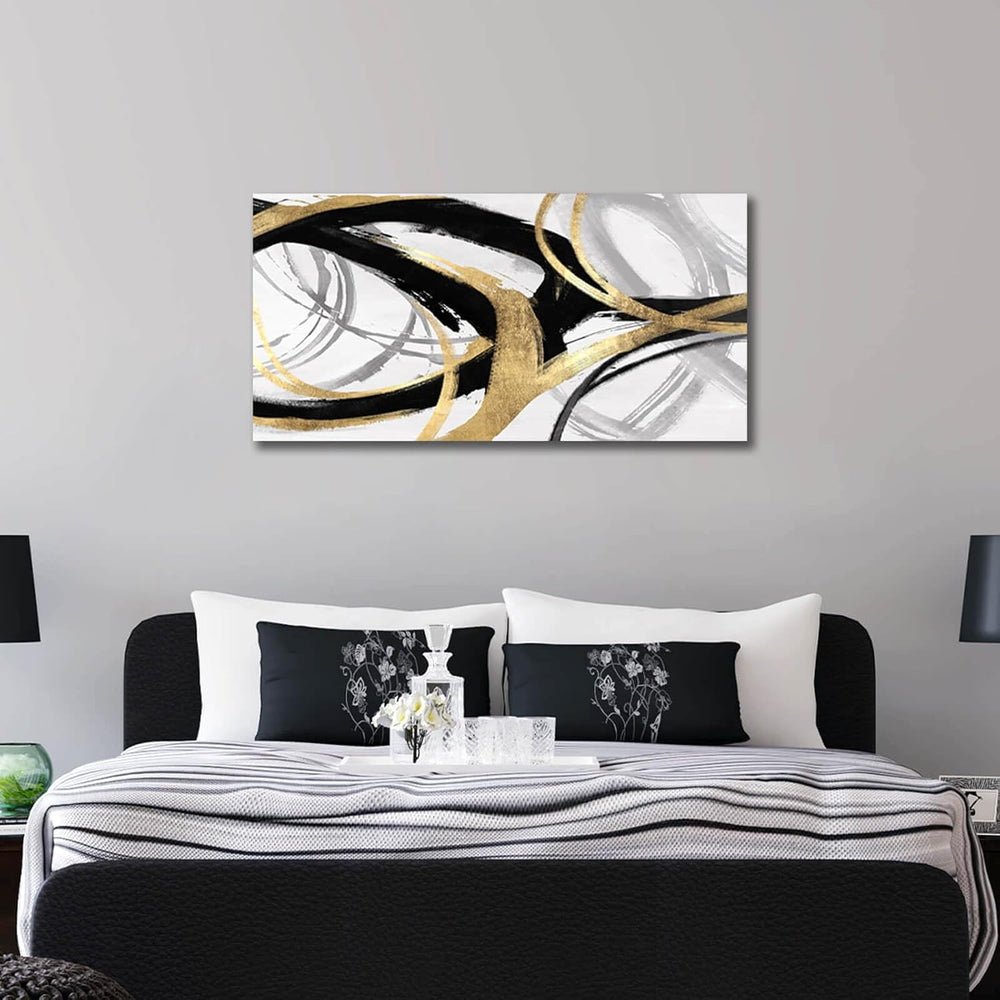 Kureful Gold Wall Decor - Black Canvas Wall Art for Living Room- Large Line A...