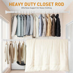 White Adjustable Closet Rod 18-77 Inches, Heavy Duty Metal Clothes Hanging Rod, Rust-Proof Non-Slip Wardrobe Bar for Closet, Laundry Room, RV