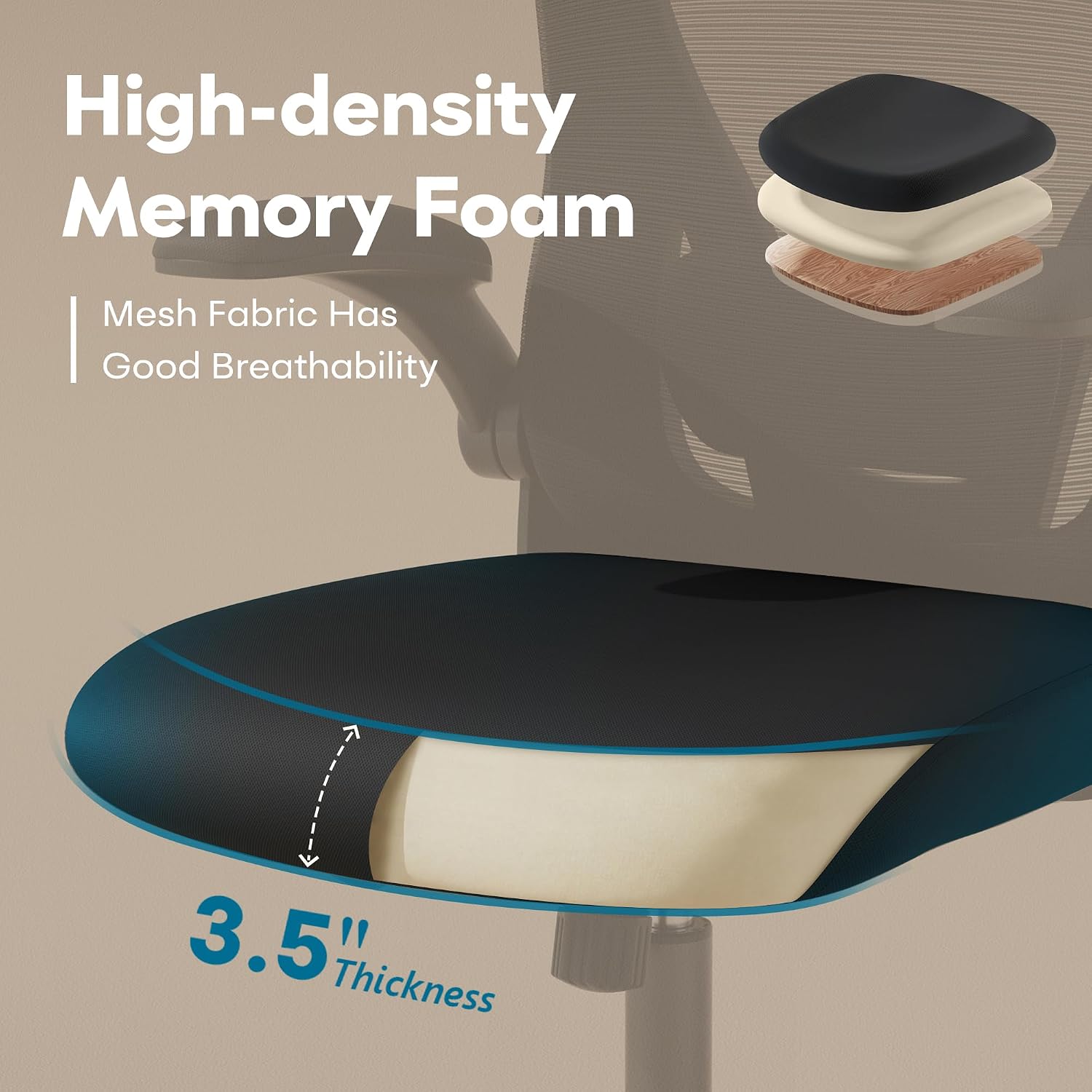 Ollega Ergonomic Office Chair with Memory Foam Seat, Computer Desk Chair | 3.5" Memory Foam Cushion, 3D Adjustable Headrest, Lumbar Support, Flip-Up Armrests, Breathable Mesh, 330LBS Weight Capacity