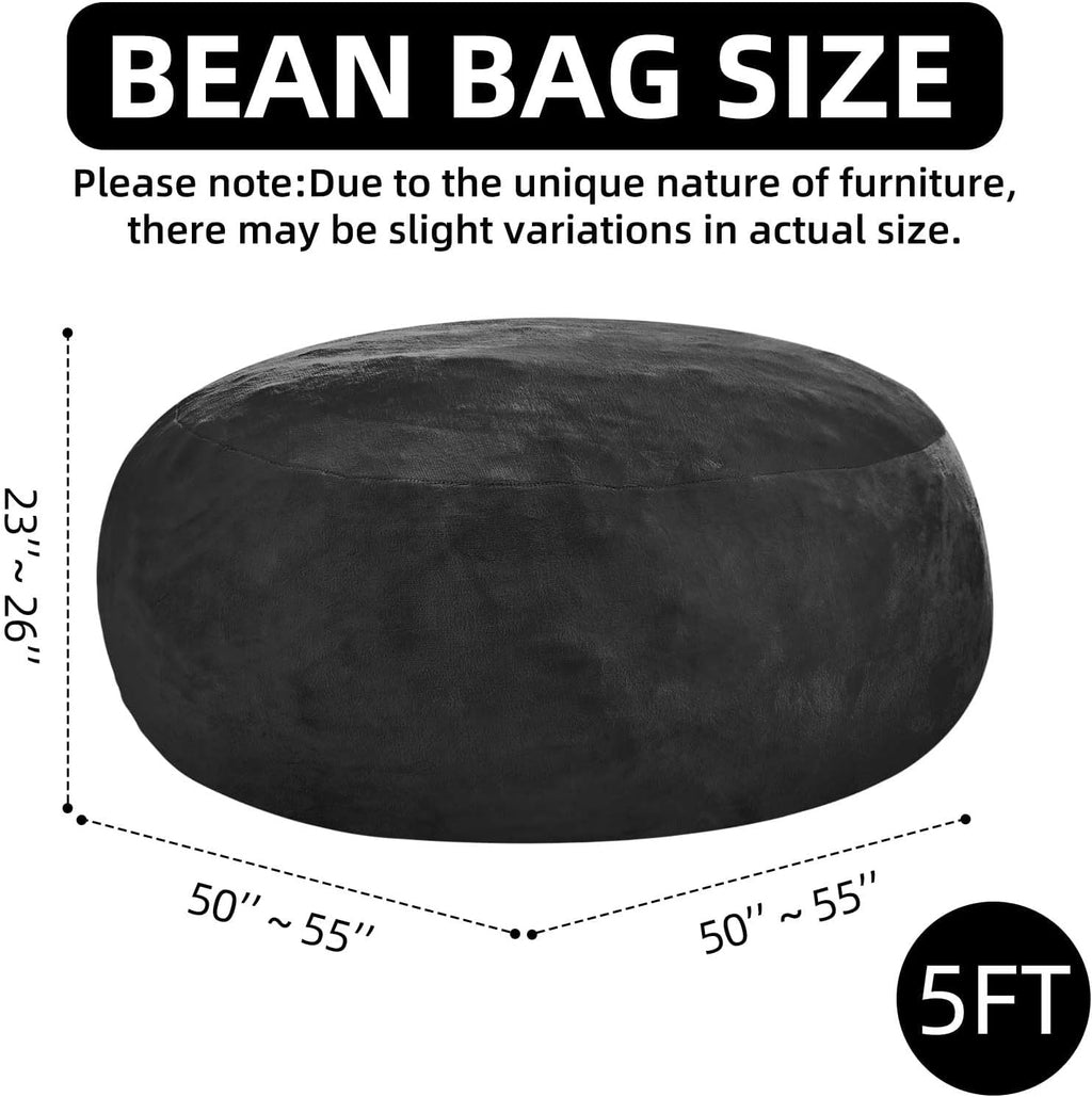 Extra Large Bean Bag Chairs for Adults，5FT,Bean Bags with Filler Included,Memory Foam Chair,Soft and Comfortable Jumbo Bean Bag,Leisure Chair Suitable for Bedroom and Balcony Dormitory (Black)
