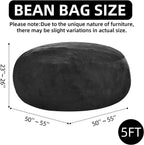 Extra Large Bean Bag Chairs for Adults，5FT,Bean Bags with Filler Included,Memory Foam Chair,Soft and Comfortable Jumbo Bean Bag,Leisure Chair Suitable for Bedroom and Balcony Dormitory (Black)