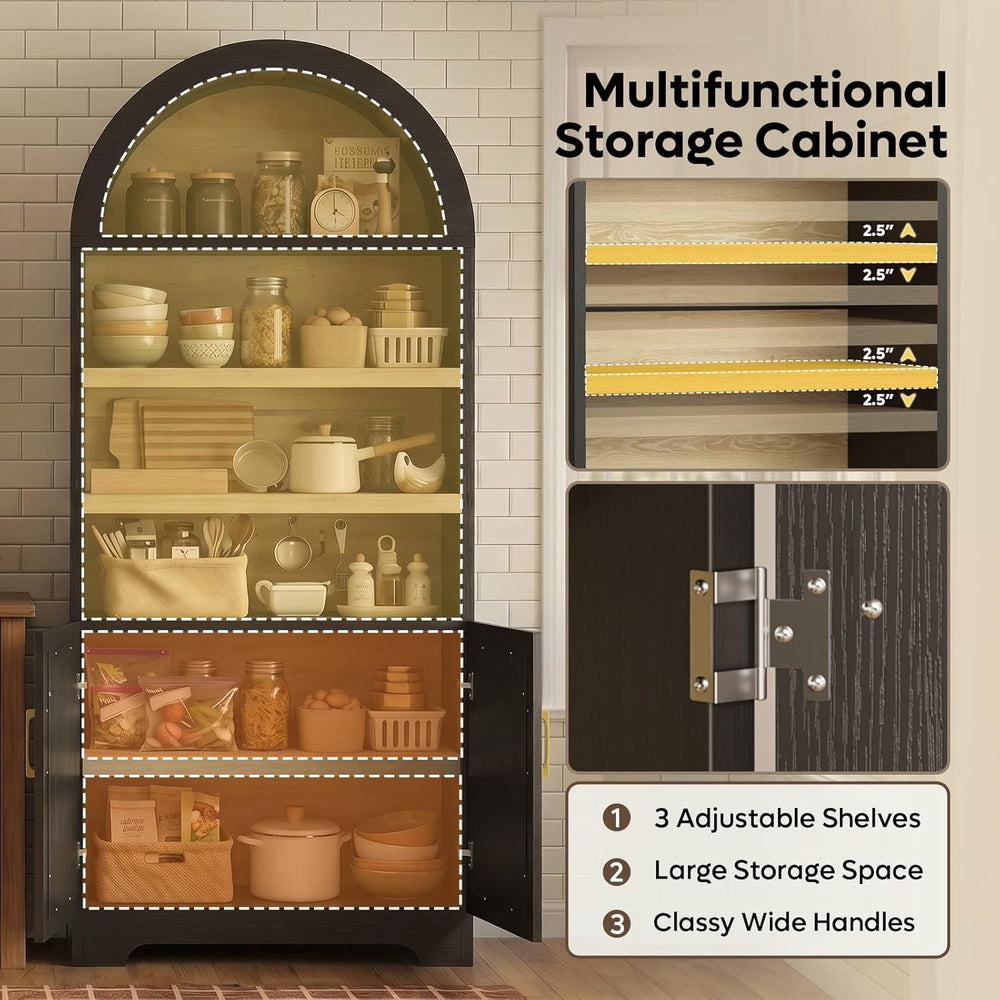 Bestier 71" Tall Arched Kitchen Pantry, Arched Cabinet with Doors, Moder...
