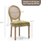 Rattan Back Upholstered Dining Chairs Set of 2 French Country Oval Kitchen Side Chairs with Wood Legs for Dining Room, Kitchen, Restaurant(Olive Green-Rattan)