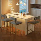 IDEALHOUSE Elegant Bar Stools Set of 2 - with Backrest and Footrest | Gold & Velvet Grey Upholstery, 65cm Counter Height, Metal Frame - Perfect for Kitchen Island & Counter - Two Pack Bar Chairs