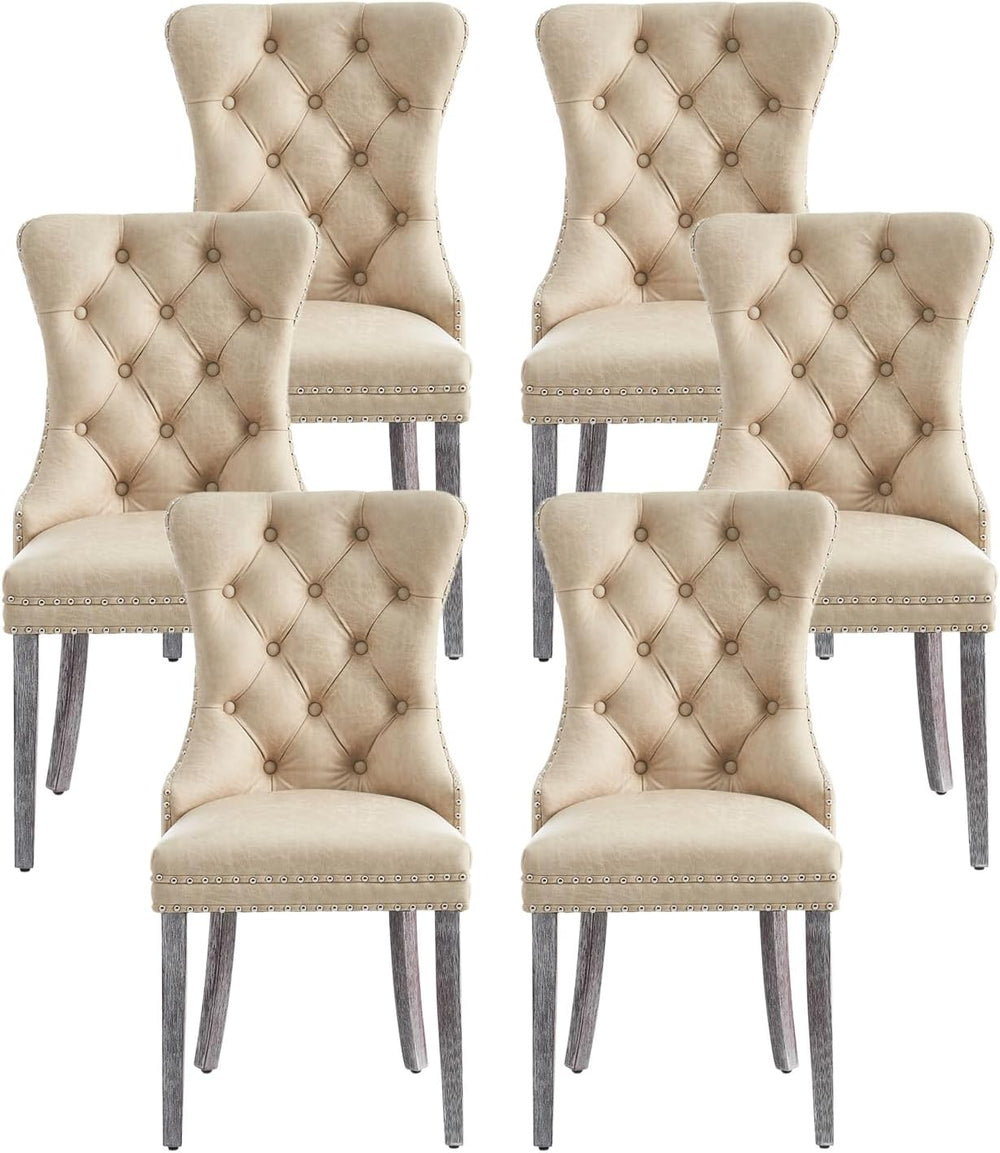 Leather Dining Chairs, Upholstered Dining Room Chairs, Beige, Set of 6