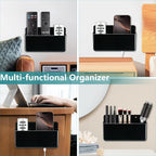 3 Slot Remote Control Holder, TV Remote and Wall Pen Storage Accessories for Home Office School (Black 1Pack)