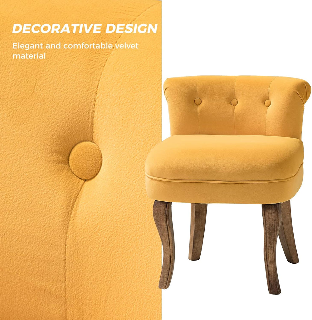 HULALA HOME Velvet Vanity Stool with Low Back, Mustard | Small Modern Vanity ...