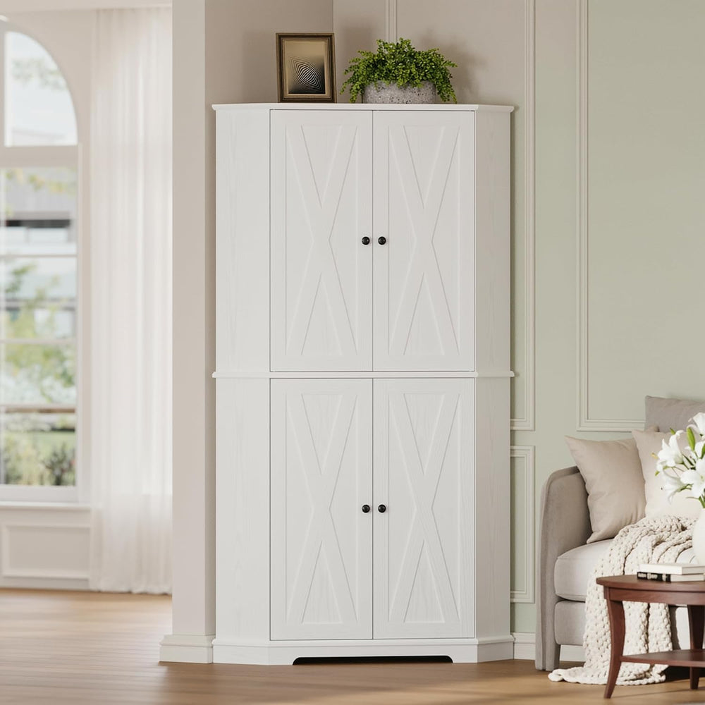 IRONCK Corner Cabinet, 72" Farmhouse Pantry Storage Cabinet, White | 6 T...