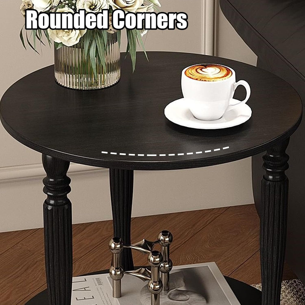 Round Side Table with Roman Column Legs, 2 Tier Sofa End Table with Storage,A...