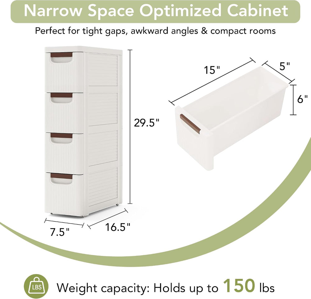 4 Drawers Narrow Bathroom Storage Cabinet, Slim Storage Cabinet, Plastic Slim...