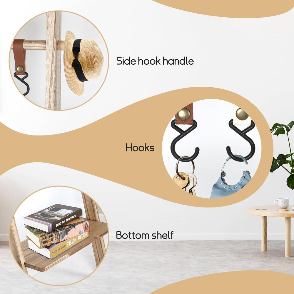 Wooden Ladder with Shelf for Room Decor, 6-Tier Decor Ladder with Non-Slip Ma...