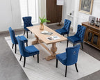 KCC Velvet Dining Chairs Set of 4, Upholstered High-end Tufted Dining Room Chair with Nailhead Back Ring Pull Trim Solid Wood Legs, Nikki Collection Modern Style for Kitchen, Blue