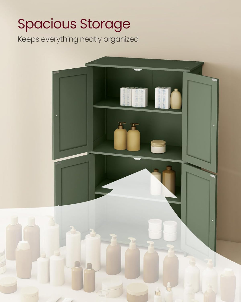 VASAGLE Floor Storage Cabinet, 2 Adjustable Shelves, 4 Doors,42.7" H