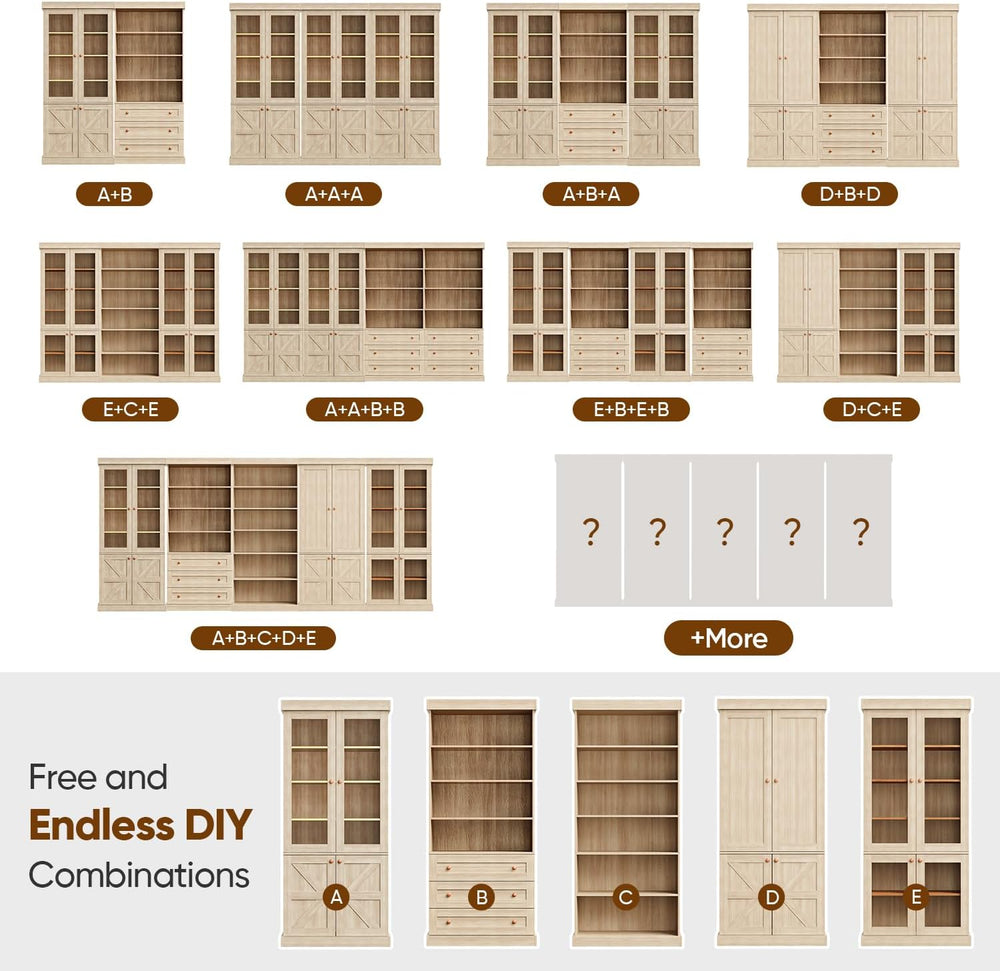 ivaniti 70.8" Tall Farmhouse Bookshelf with Glass Doors, Modular Bookcas...