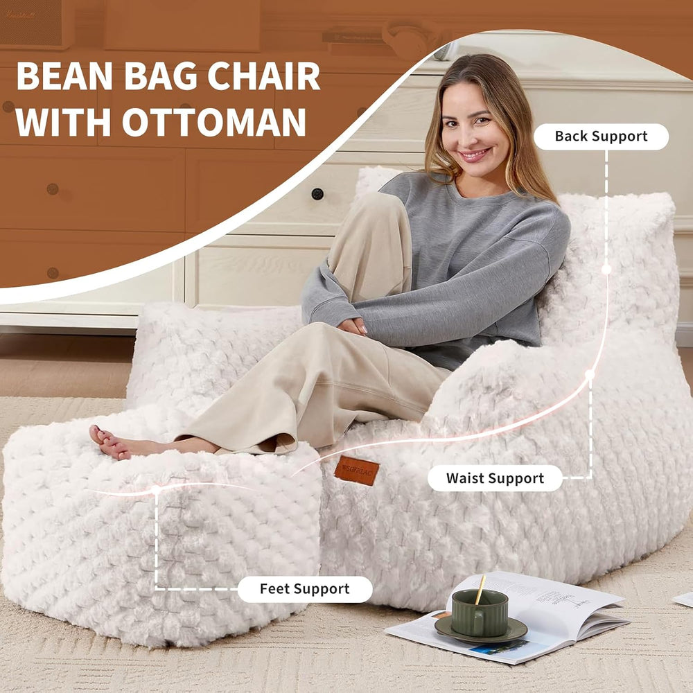 Bean Bag Chair with Ottoman, Modern Giant Bean Bag Couch Sofa with Footstool,...