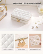 Lolalet Travel Jewelry Case for Women Girls, Travel Jewelry Organizer with Clear Storage Bag Small Portable Jewelry Box for Necklace Bracelet Earring Ring Valentines Bridesmaid Gifts -Medium/Beige