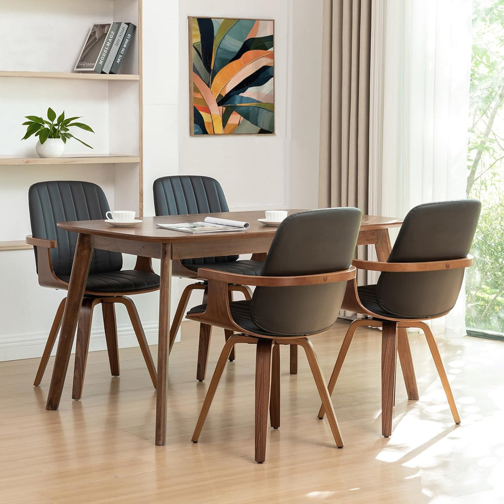 WUPOTO Swivel Dining Chairs, Set of 4 Kitchen Swivel Chairs with Walnut Craft...