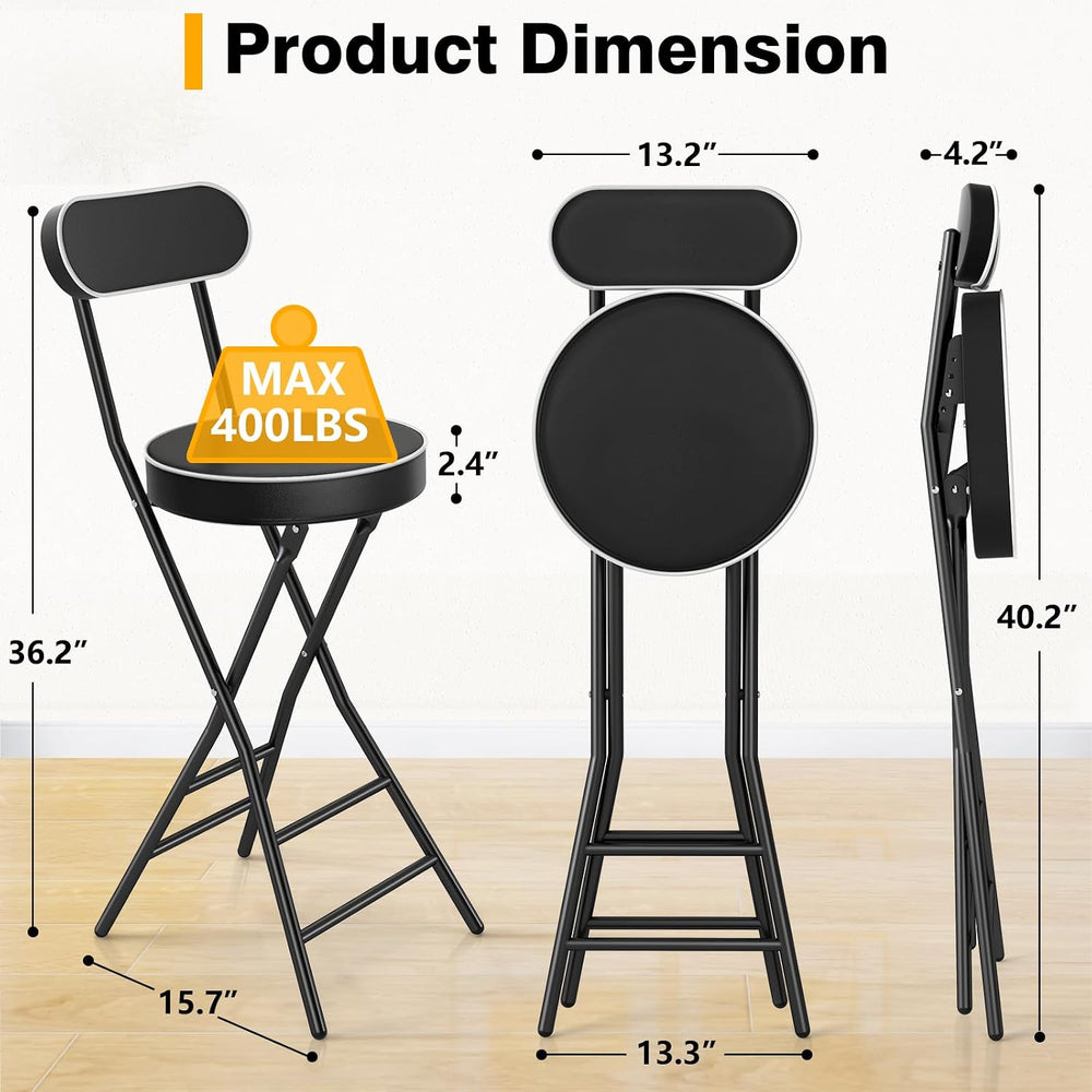 Folding Stool with Back Support, 24 Inch Portable Collapsible Bar Stool | wit...