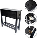 Narrow End Table, Black Couch Table with Drawer, Slim Bed Side Table for Small Space/Night Stand Set of 2, Side Table for Couch