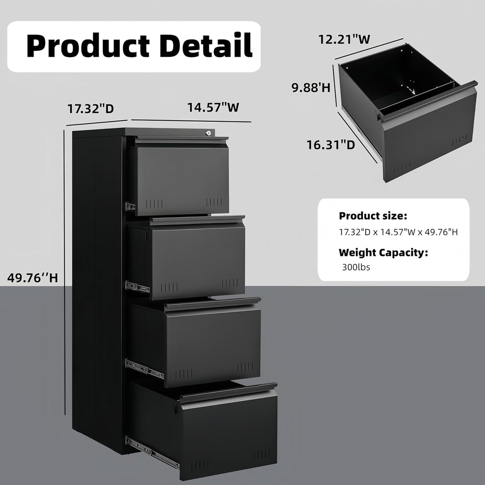 Guizeeopo Metal File Cabinet with Lock, Vertical 4 Drawer File Cabinets for H...