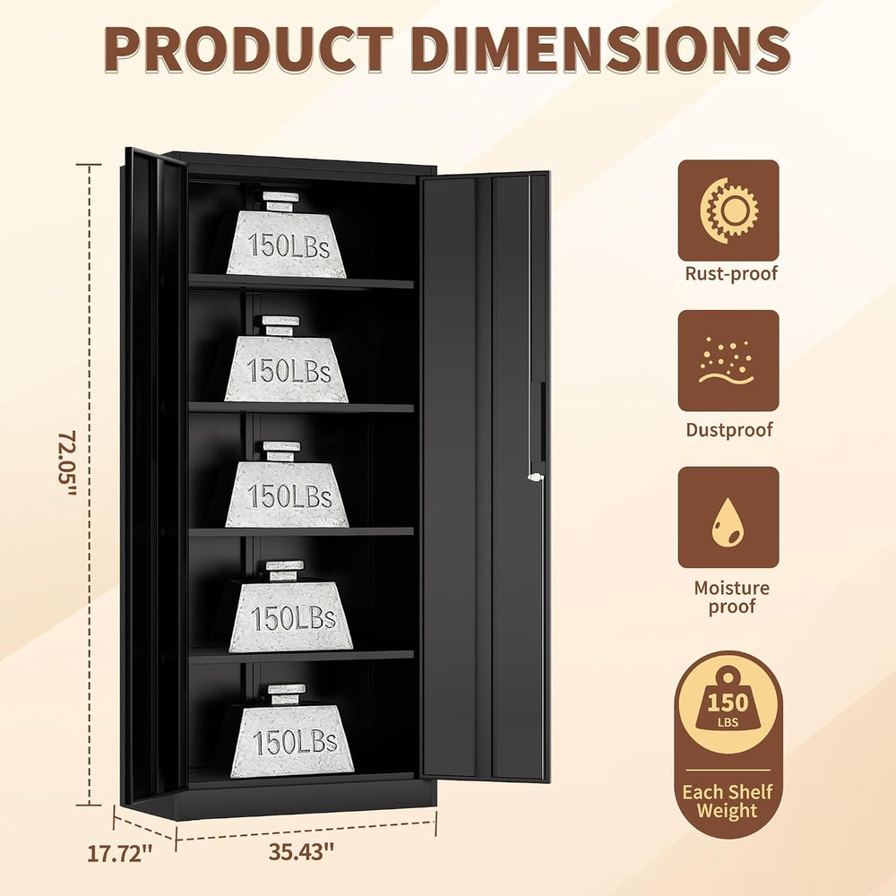 Storage Cabinet with 2 Doors and 4 Adjustable Shelves - 72" H Garage Sto...