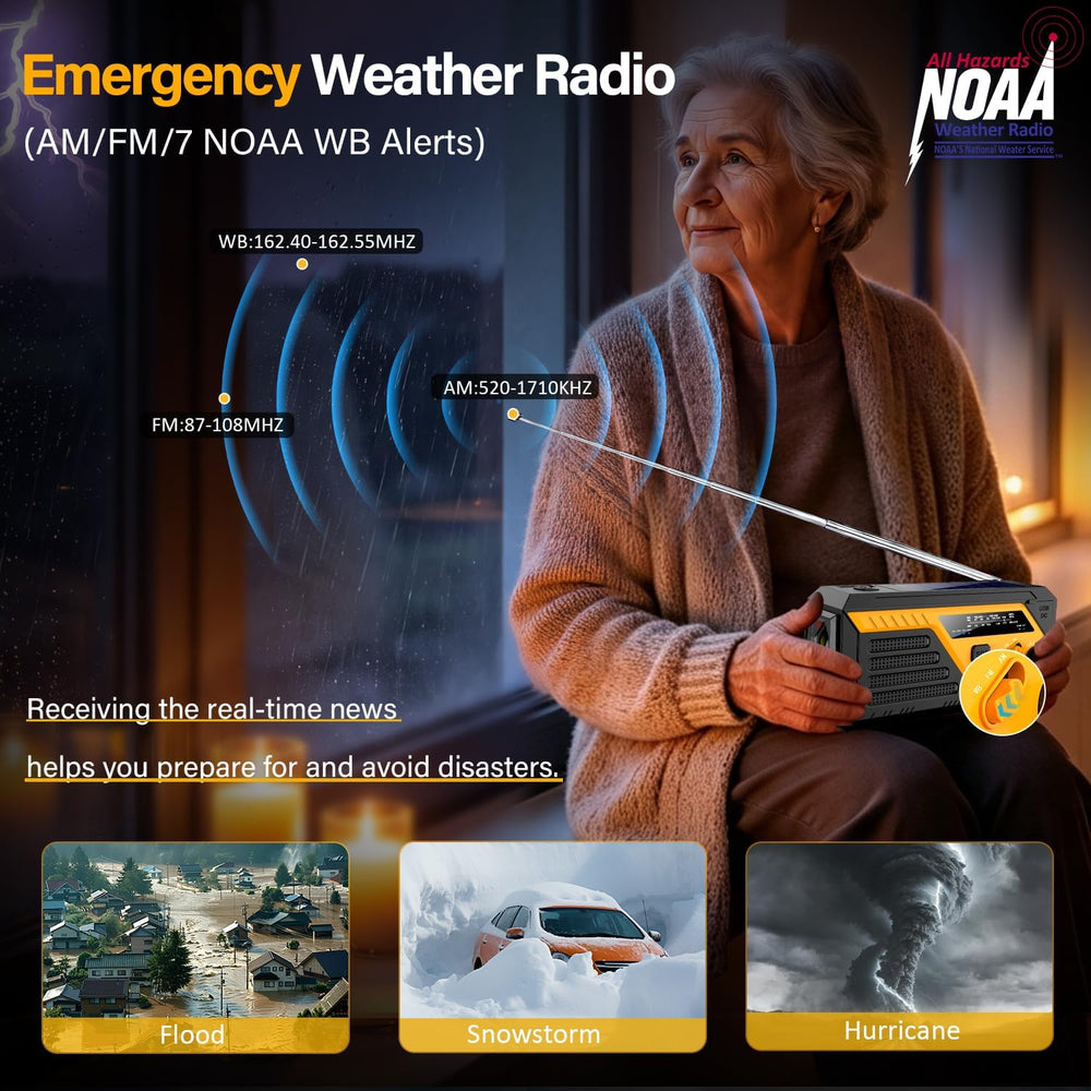 Emergency Radio Solar with 2 Charging Cables, 22000mWh NOAA Weather Radio