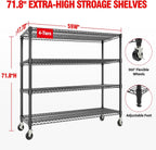 71" H Storage Shelves 2640LBS Heavy Duty Shelving Unit with Wheels & Feet, 4-Tiers Garage Shelving for Pantry Garage Kitchen Home Commercia, 71.8" H x 59" W x 17.7" D