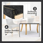 Upholstered Dining Chairs Set of 4, Modern Fabric Side Chairs with Gold Stainless Steel Legs, Accent Kitchen Chairs for Dining Room Table, Black