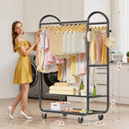 EAGMAK Heavy Duty Clothing Racks for Hanging Clothes 720 Lbs, Rolling Clothes Rack Double Rod Garment Rack with Lockable Wheels, Metal Closet Organizer for Bedroom, Laundry, Retail, Black