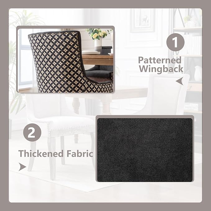 Modern Dining Chairs Set of 4, High Back Dining Chairs Side Chairs with Solid Wood Legs, Upholstered Fabric Dining Room Chairs for Dining Room Kitchen, Black and Patterned