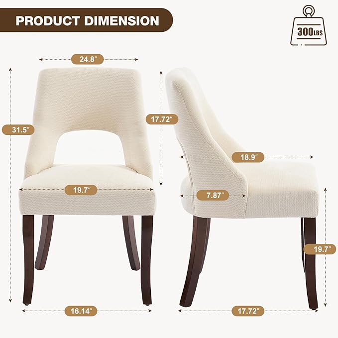 UVV Wooden Dining Chairs Set of 6, Mid Century Modern Fabric Upholstered Dining Room Chair Kitchen Chairs, Farmhouse Dinner Chair with Solid Wood Legs for Kitchen Dining Room, Beige