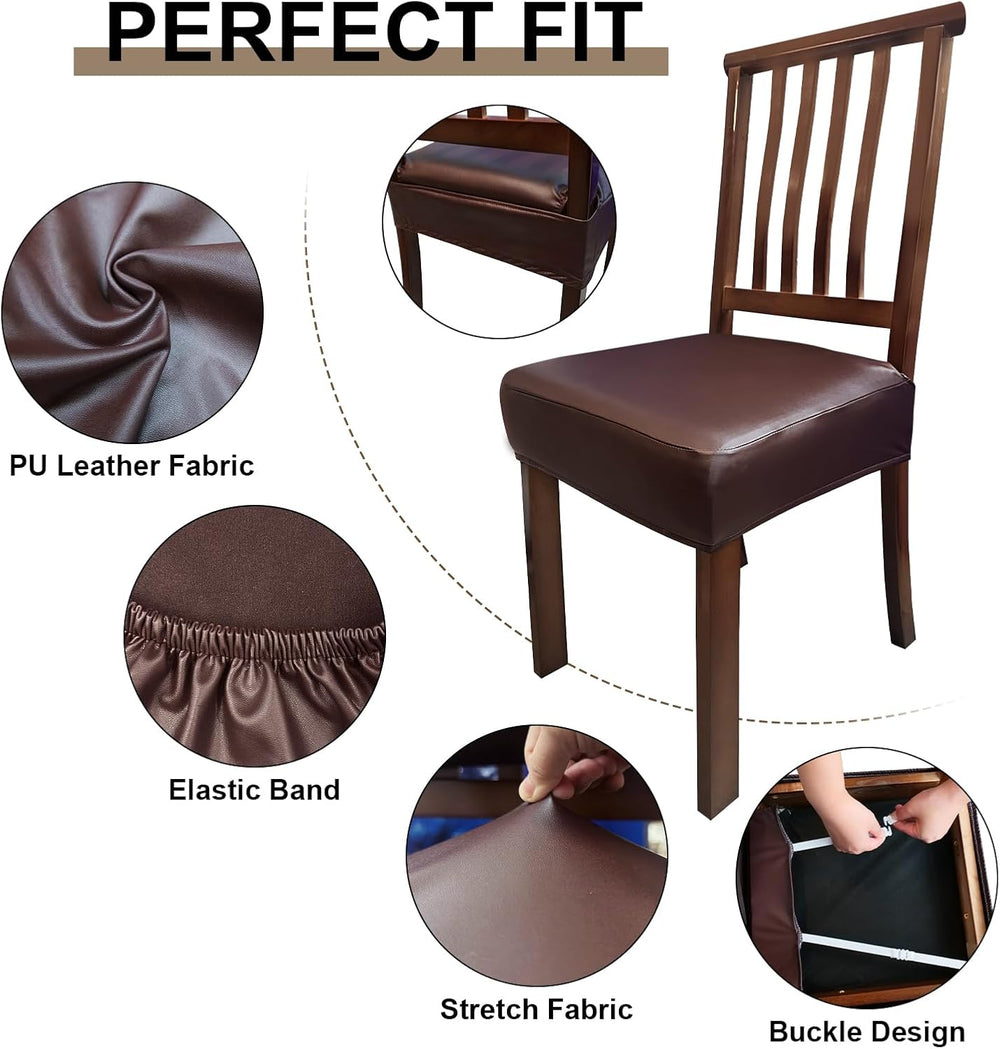 Waterproof Pu Leather Seat Covers Set of 4, Removable Chair Covers