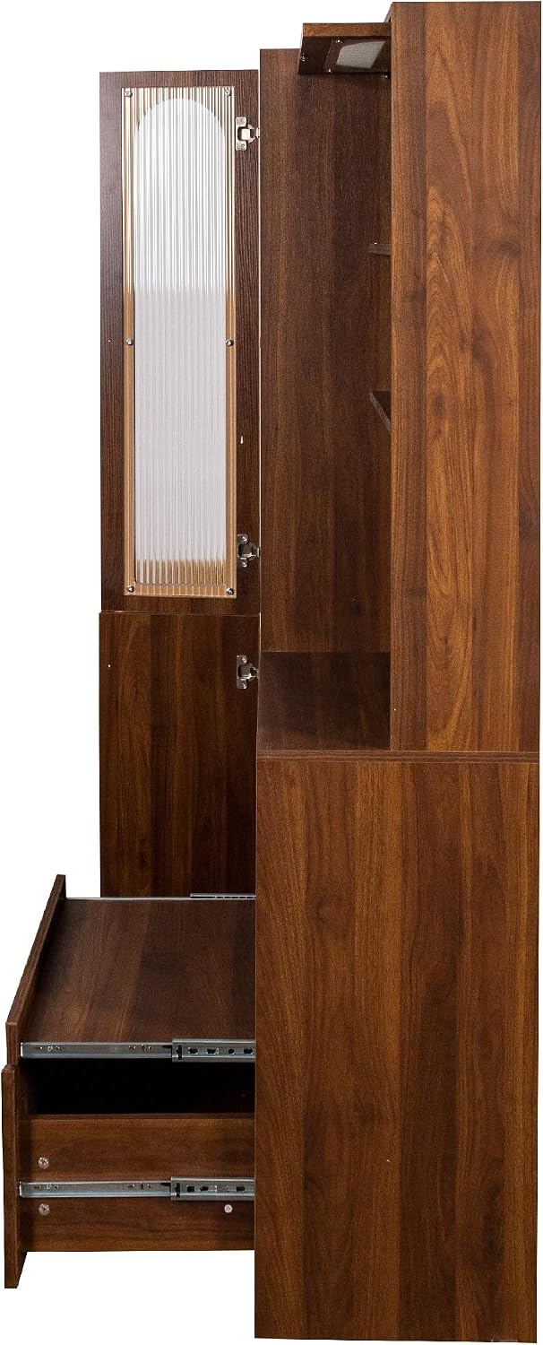 Pantry Cabinet, 71" Kitchen Buffet Hutch with Fluted Glass & Pull-Ou...