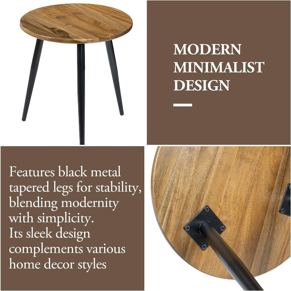 MyGift 20.5 Inch Mid Century Round End Table, Premium Acacia Solid Wood Accen...