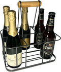 Metal Wine Bottle Carrier, 6 Bottle Wine Basket, Vintage Metal Bottle Holder with Wood Handle for Farmhouse Decorative Bar BBQ Picnic