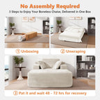 Boneless Chaise Lounge, 67" Oversized Chaise Lounge Chair Indoor with Side Pockets&Wide Armrests, Deep Seat Sleeper Sofa Bed, Cloud Corduroy Couch (Off-White, with Pockets)