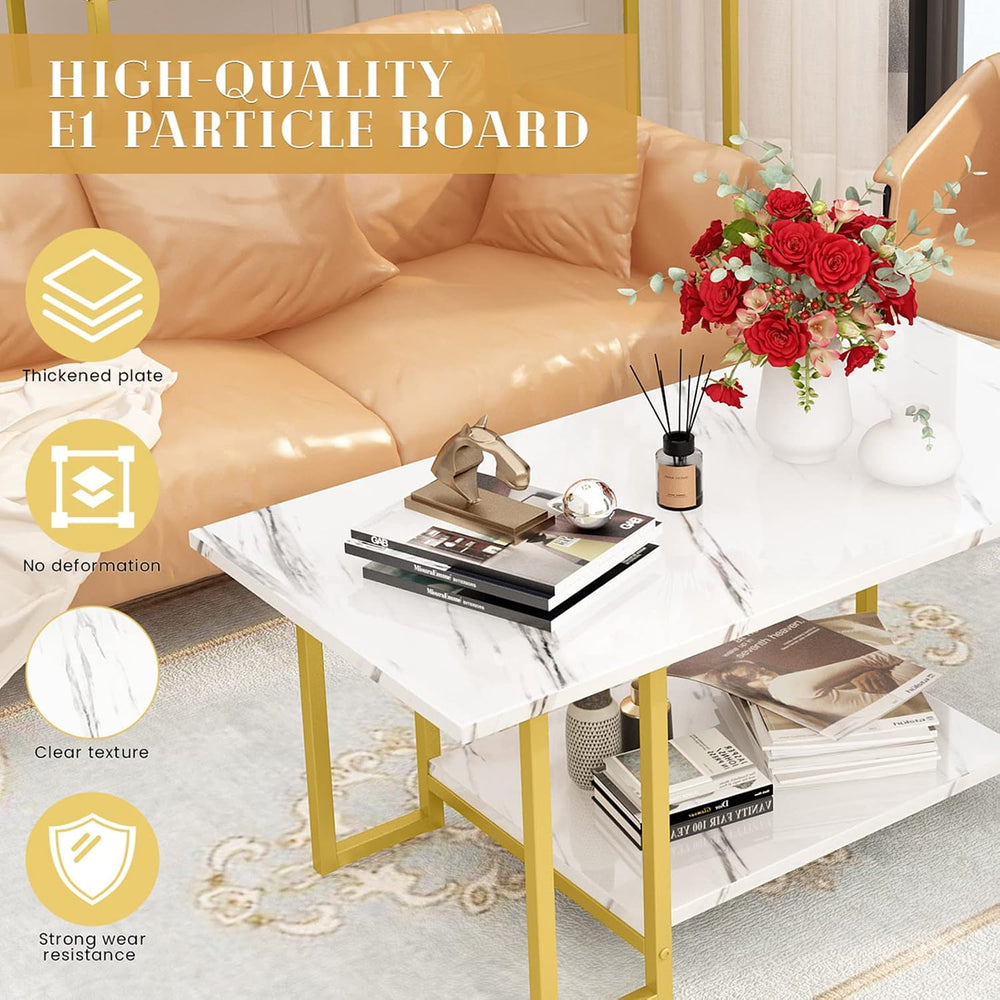 DKLGG Living Room Table Set of 3, Modern Faux Marble Square Coffee Table &amp...