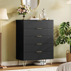 Garvee Fluted Dresser for Bedroom with 5 Drawers,32" Wide Modern Chest of Wooden Bedroom Chest with Metal Handle,Wide Clothes Storage Organizer,Closet Dresser & TV Stand for Living Room,Hallway,Black